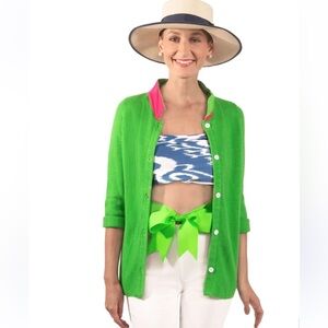 Gretchen Scott Knit Knit Kelly Green and Pink Cardigan